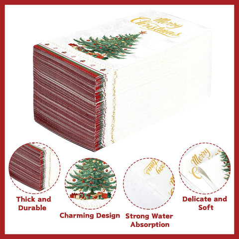 100 Pcs Paper Napkin 3 Ply Xmas Tree Red Border - Grencian