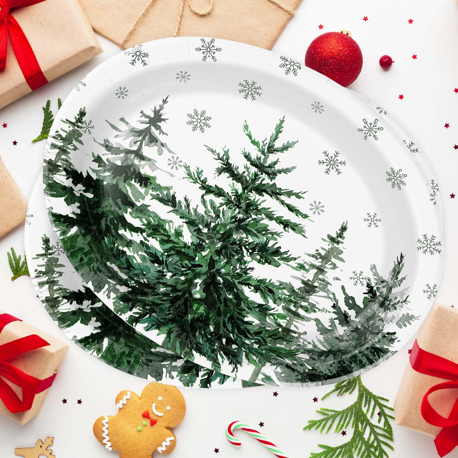 100 Pcs Pine Trees Oval Paper Plates - Grencian