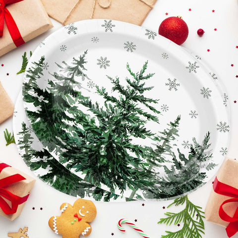 100 Pcs Pine Trees Oval Paper Plates - Grencian