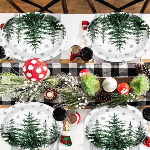 100 Pcs Pine Trees Oval Paper Plates - Grencian