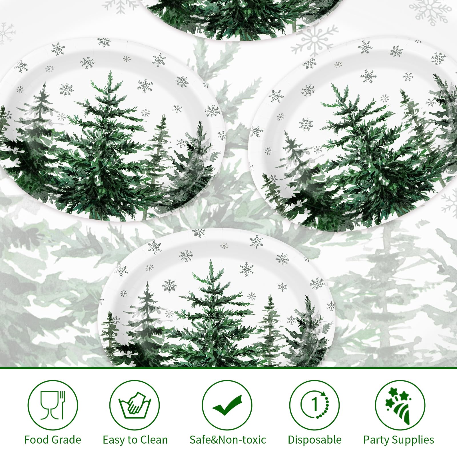 100 Pcs Pine Trees Oval Paper Plates - Grencian