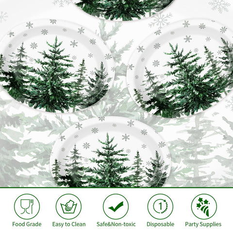 100 Pcs Pine Trees Oval Paper Plates - Grencian