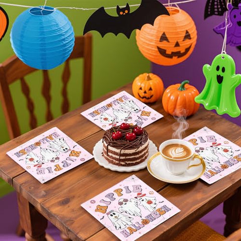 100 Pcs Pink Hippie Halloween Square Party Napkins - Grencian