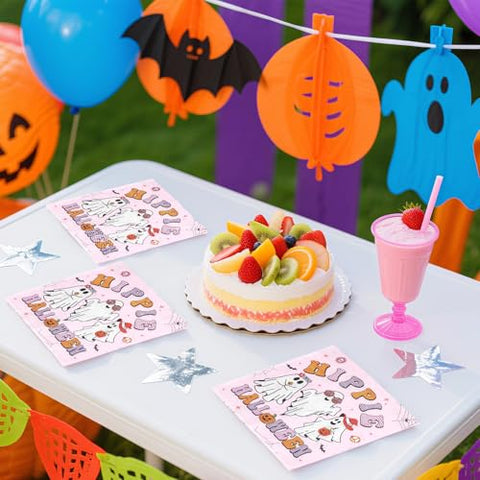 100 Pcs Pink Hippie Halloween Square Party Napkins - Grencian