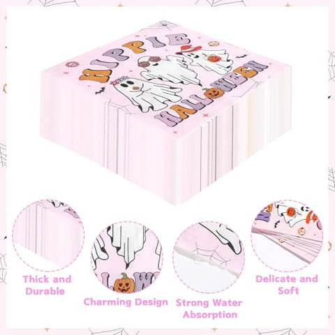 100 Pcs Pink Hippie Halloween Square Party Napkins - Grencian