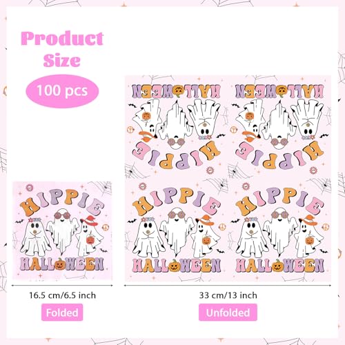 100 Pcs Pink Hippie Halloween Square Party Napkins - Grencian