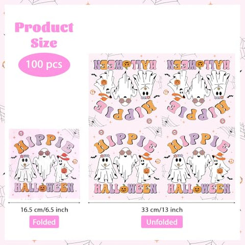 100 Pcs Pink Hippie Halloween Square Party Napkins - Grencian