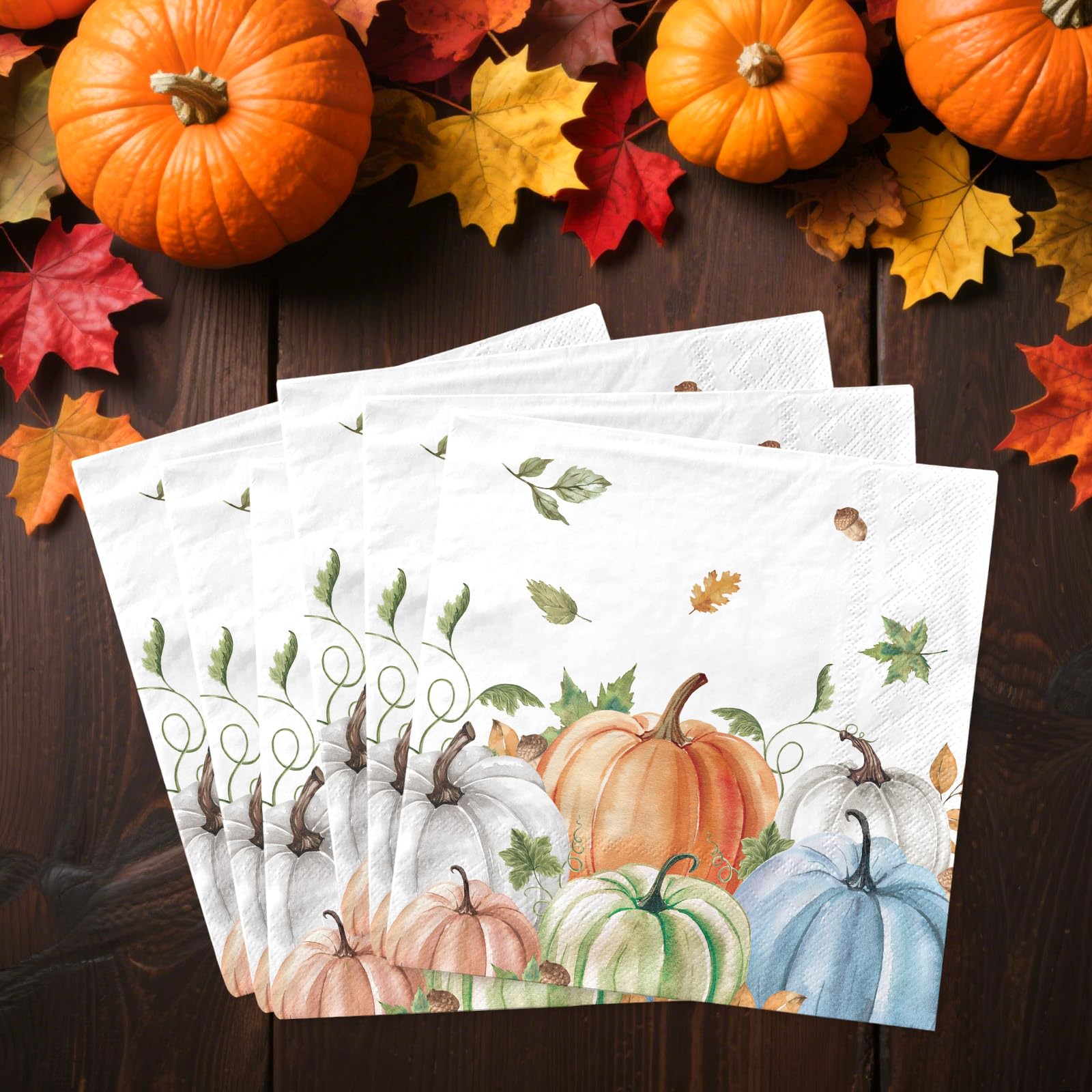 100 Pcs Pumpkin Maple Leaves Party Napkins - Grencian