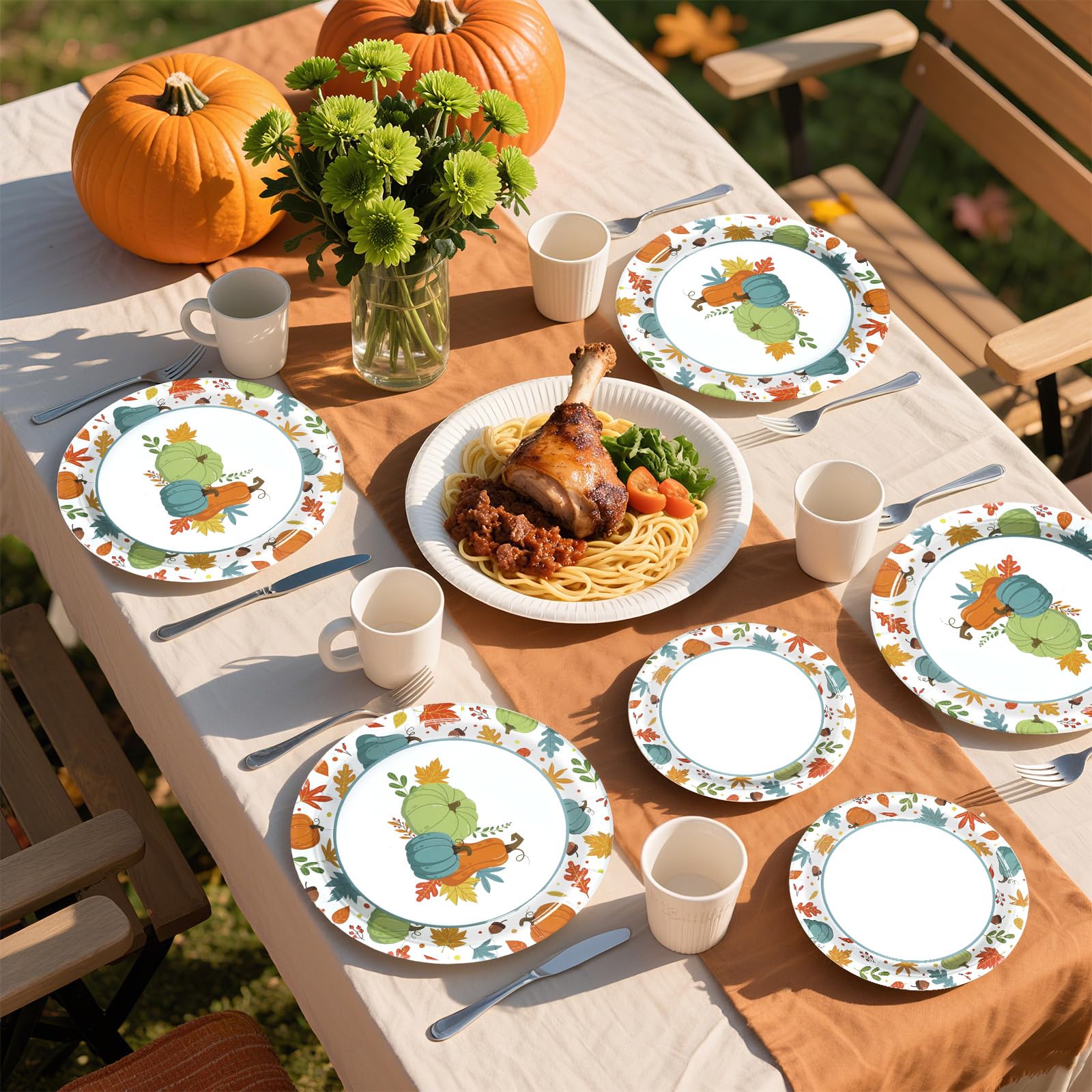 100 Pcs Pumpkins Maple Leaf Party Paper Plates - Grencian