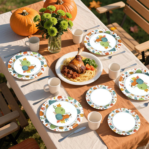 100 Pcs Pumpkins Maple Leaf Party Paper Plates - Grencian