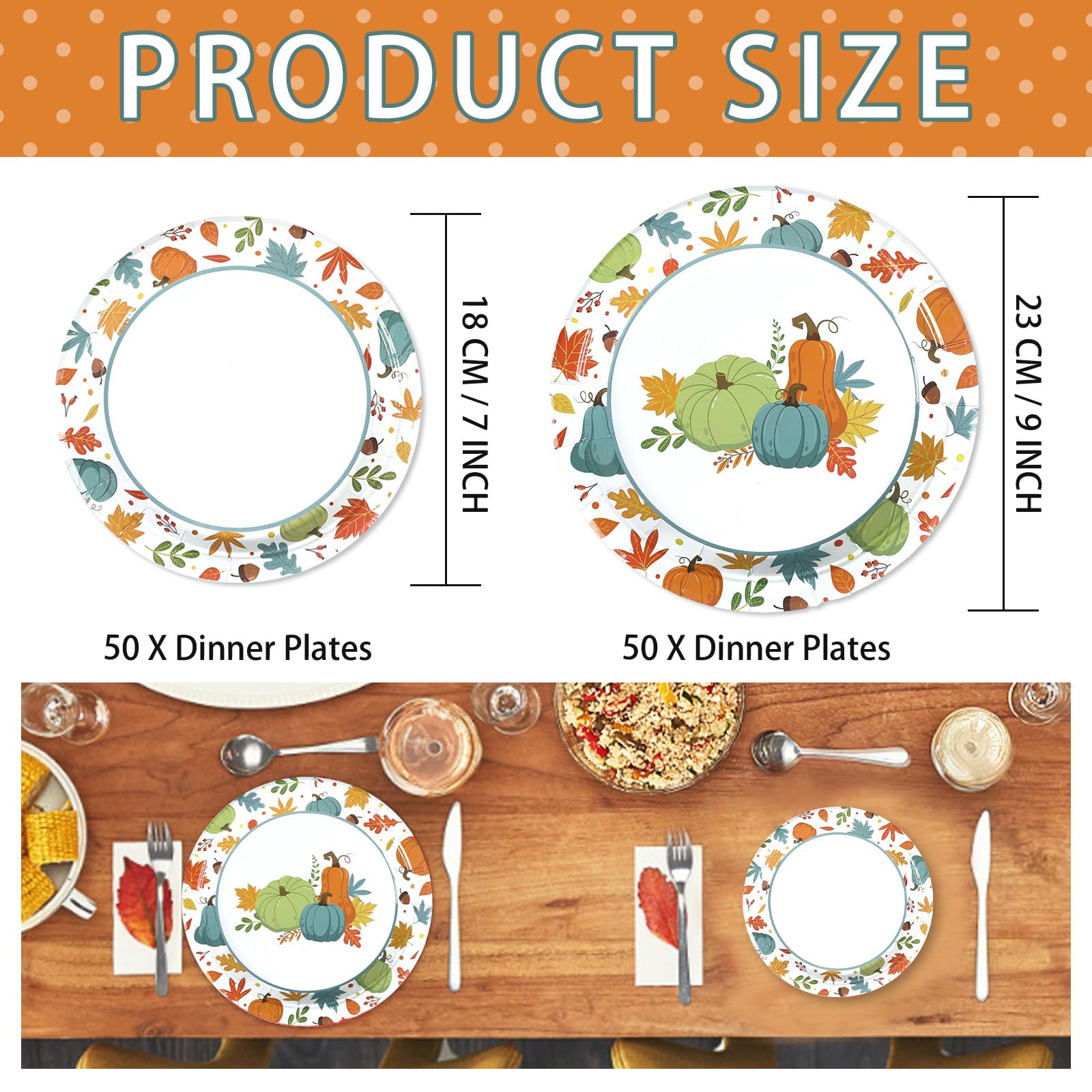 100 Pcs Pumpkins Maple Leaf Party Paper Plates - Grencian