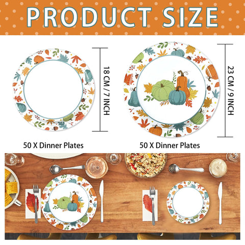 100 Pcs Pumpkins Maple Leaf Party Paper Plates - Grencian