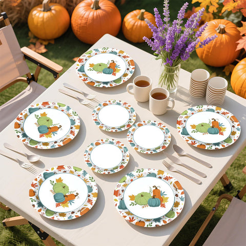 100 Pcs Pumpkins Maple Leaf Party Paper Plates - Grencian