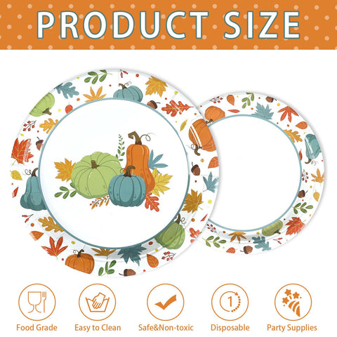 100 Pcs Pumpkins Maple Leaf Party Paper Plates - Grencian