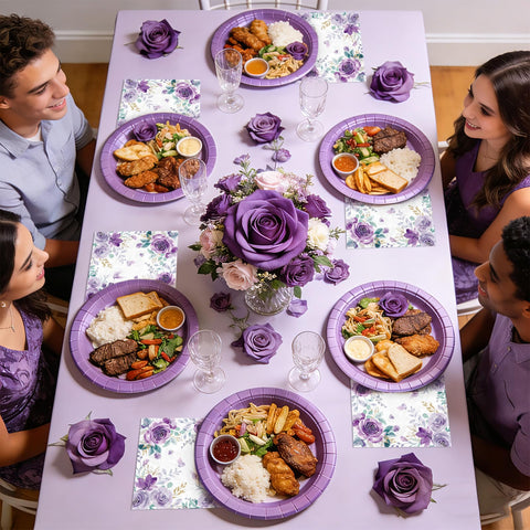 100 Pcs Purple Floral Square Party Napkins - Grencian