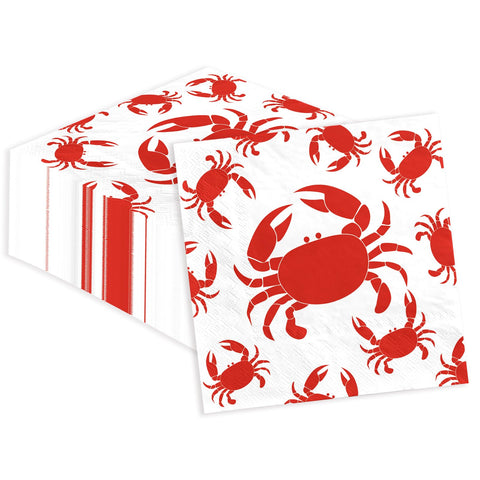 100 Pcs Red Crab Square Party Napkins - Grencian