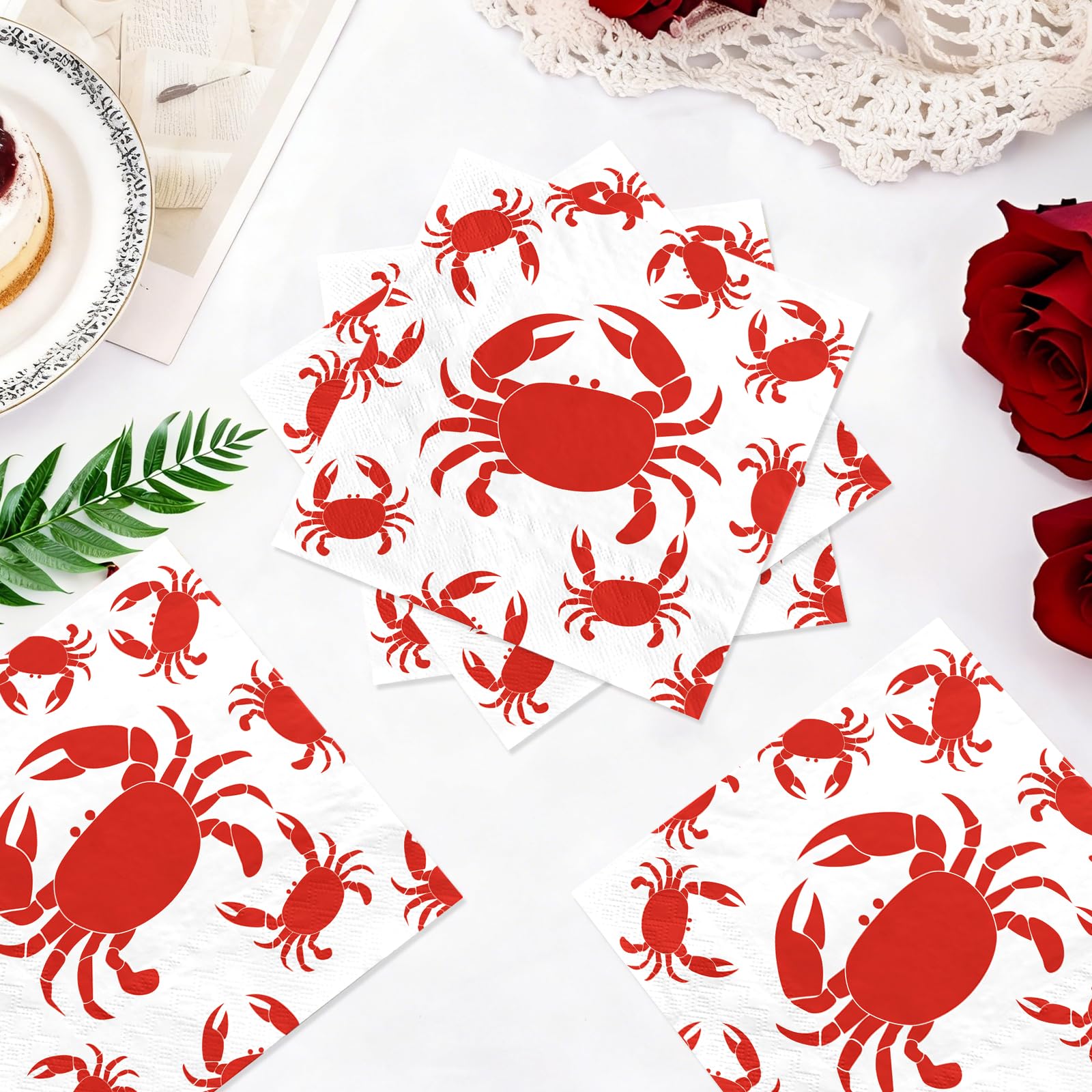 100 Pcs Red Crab Square Party Napkins - Grencian