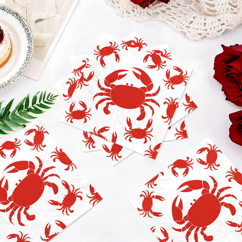 100 Pcs Red Crab Square Party Napkins - Grencian
