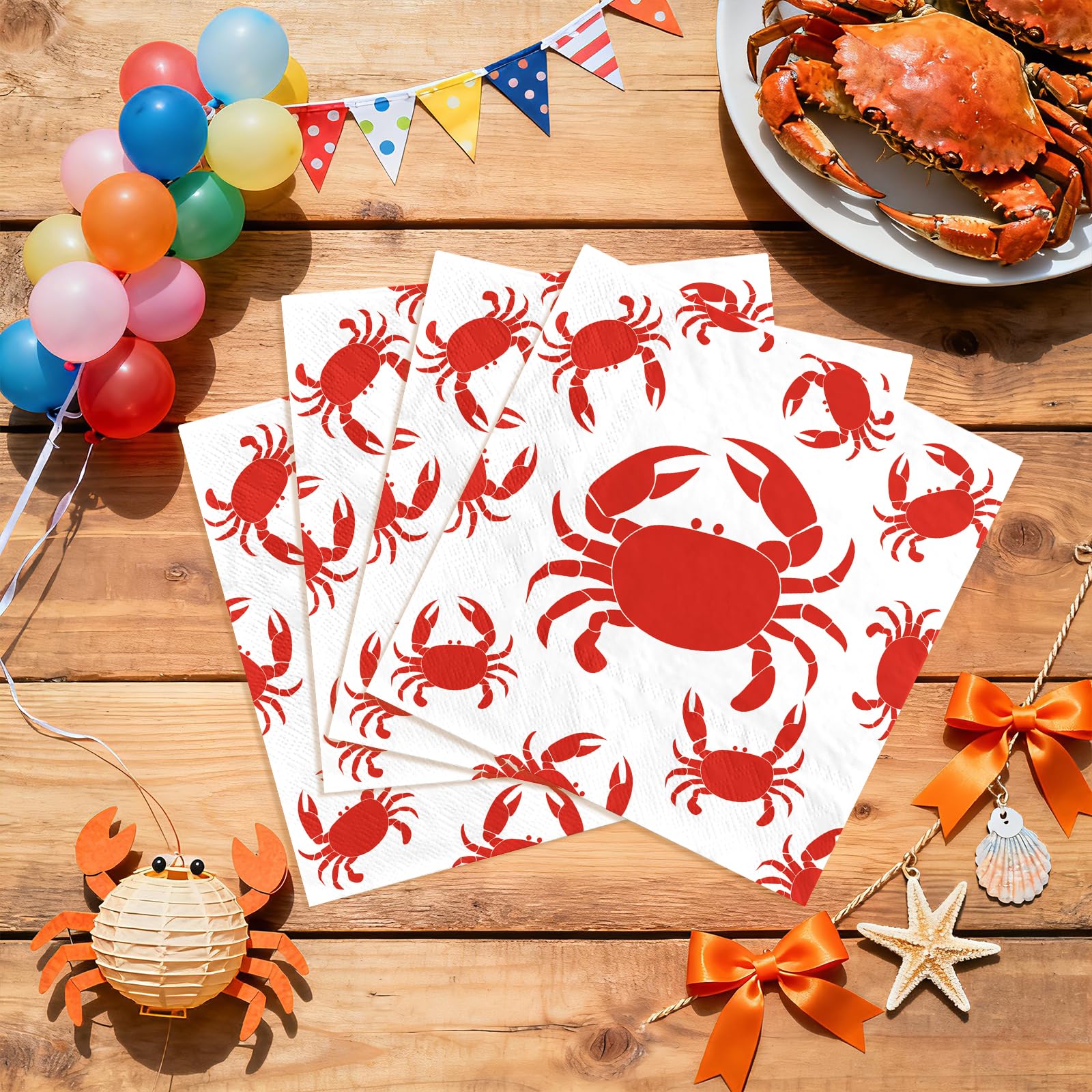 100 Pcs Red Crab Square Party Napkins - Grencian