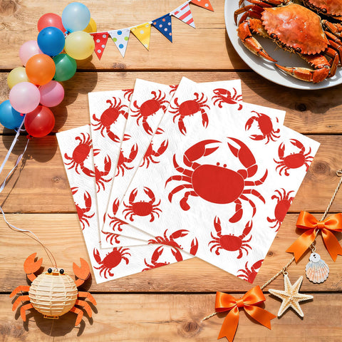 100 Pcs Red Crab Square Party Napkins - Grencian