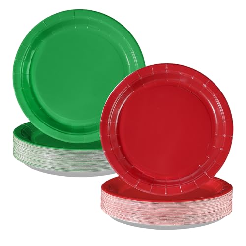 100 Pcs Red Green Party Paper Plates - Grencian