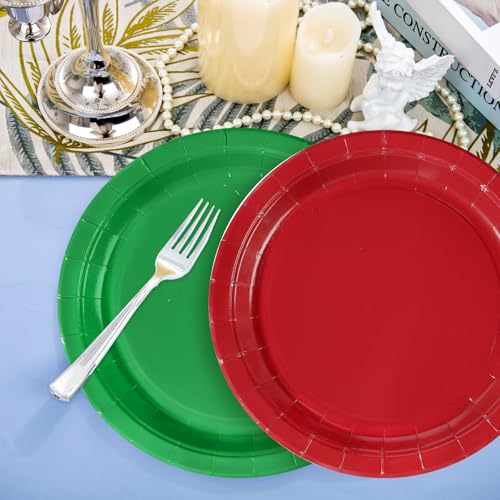 100 Pcs Red Green Party Paper Plates - Grencian