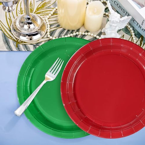 100 Pcs Red Green Party Paper Plates - Grencian