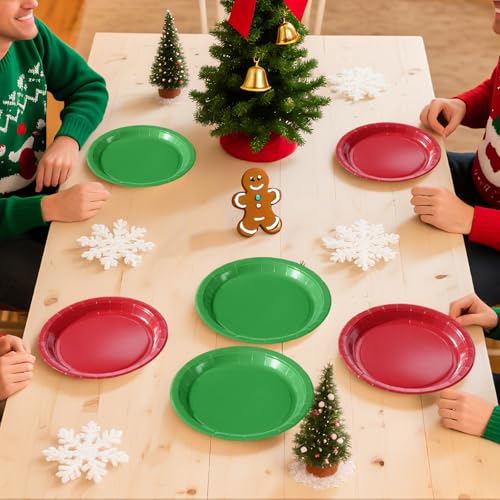 100 Pcs Red Green Party Paper Plates - Grencian