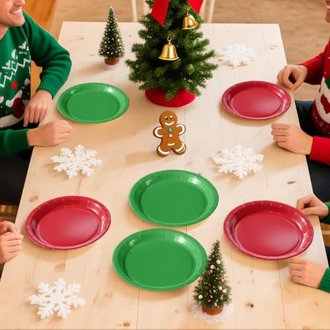 100 Pcs Red Green Party Paper Plates - Grencian
