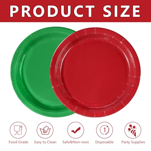 100 Pcs Red Green Party Paper Plates - Grencian