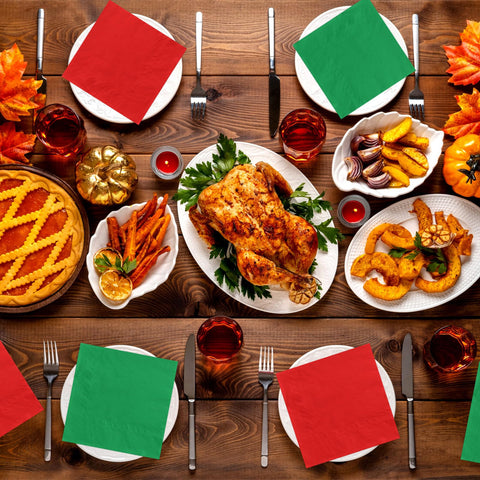 100 Pcs Red Green Square Party Napkins - Grencian
