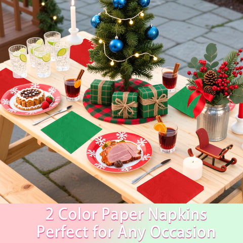100 Pcs Red Green Square Party Napkins - Grencian