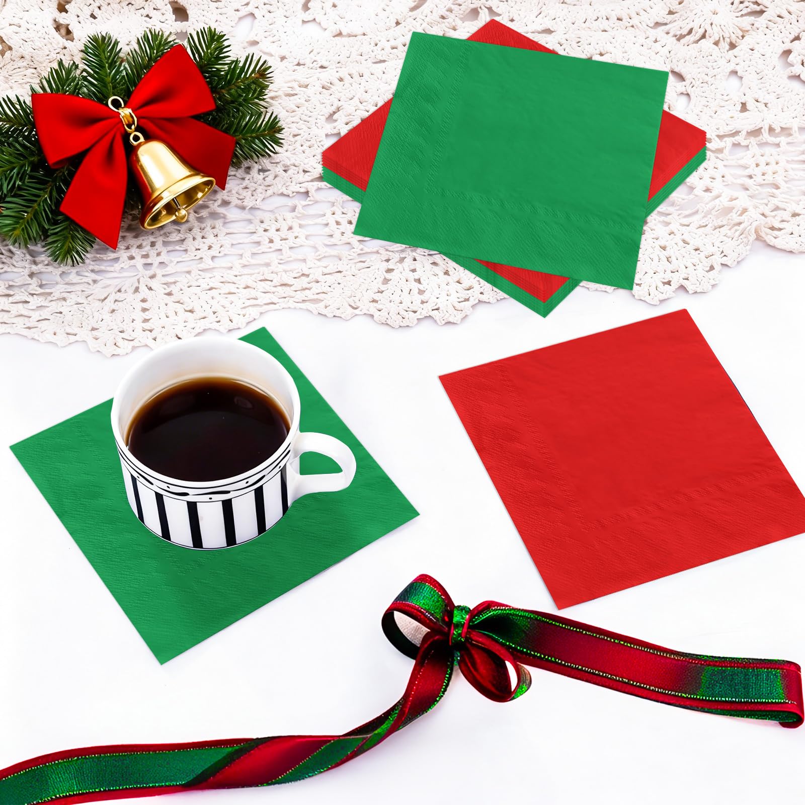100 Pcs Red Green Square Party Napkins - Grencian