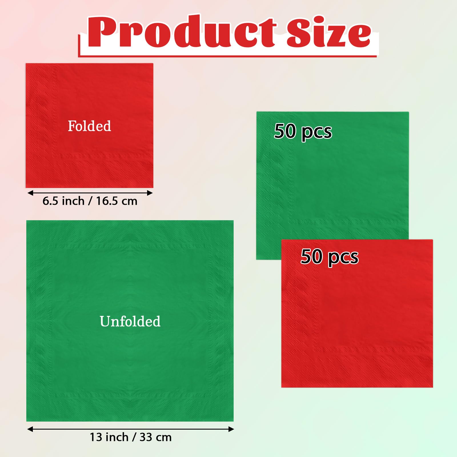 100 Pcs Red Green Square Party Napkins - Grencian