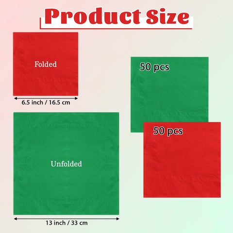 100 Pcs Red Green Square Party Napkins - Grencian