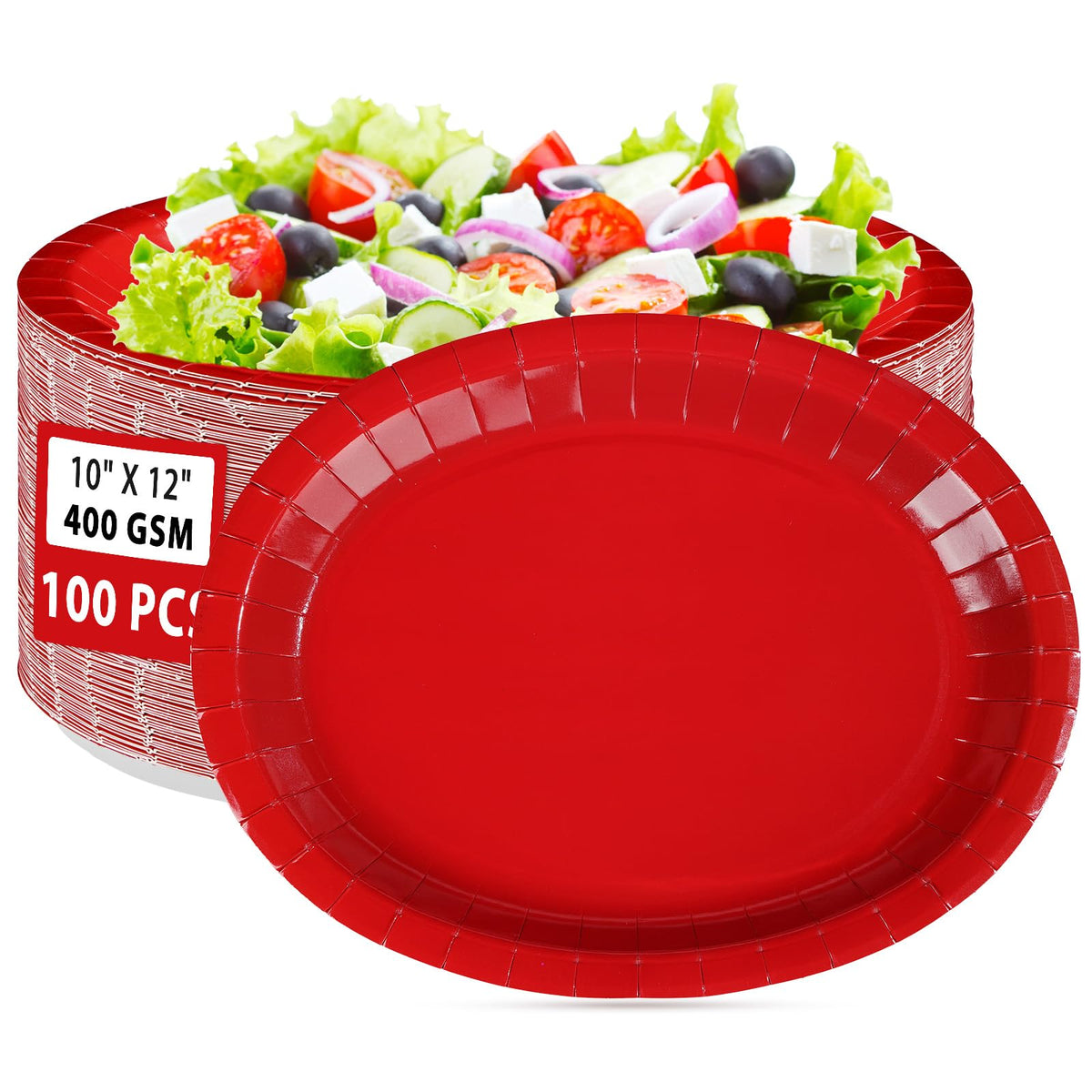 100 Pcs Red Oval Party Paper Plates - Grencian