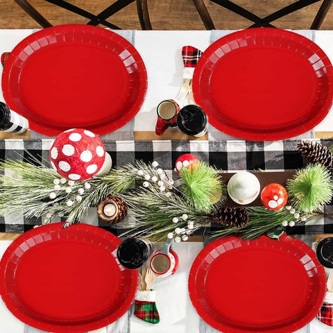 100 Pcs Red Oval Party Paper Plates - Grencian