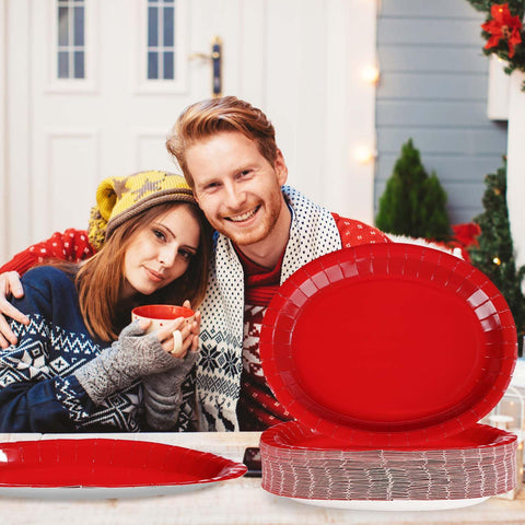 100 Pcs Red Oval Party Paper Plates - Grencian