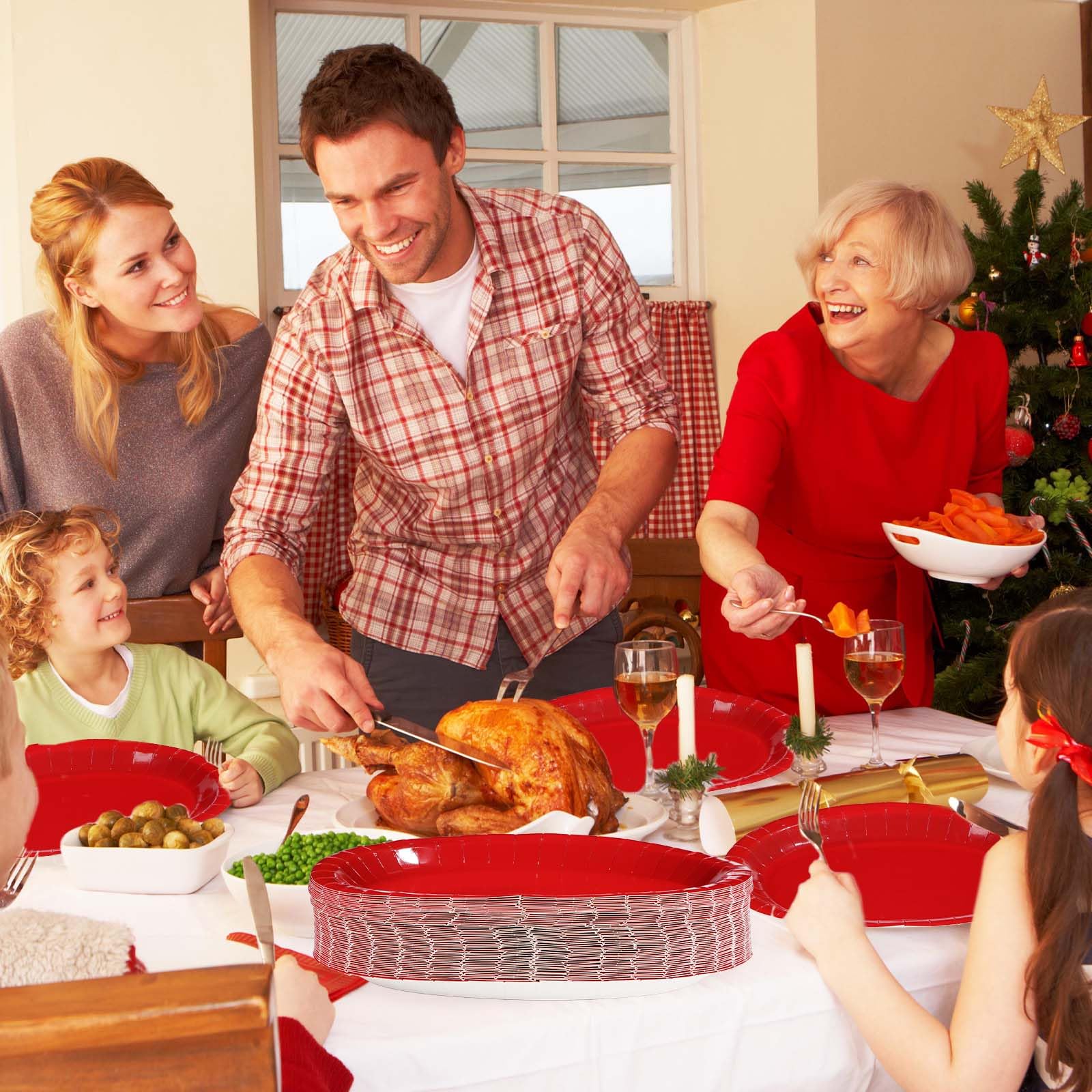 100 Pcs Red Oval Party Paper Plates - Grencian