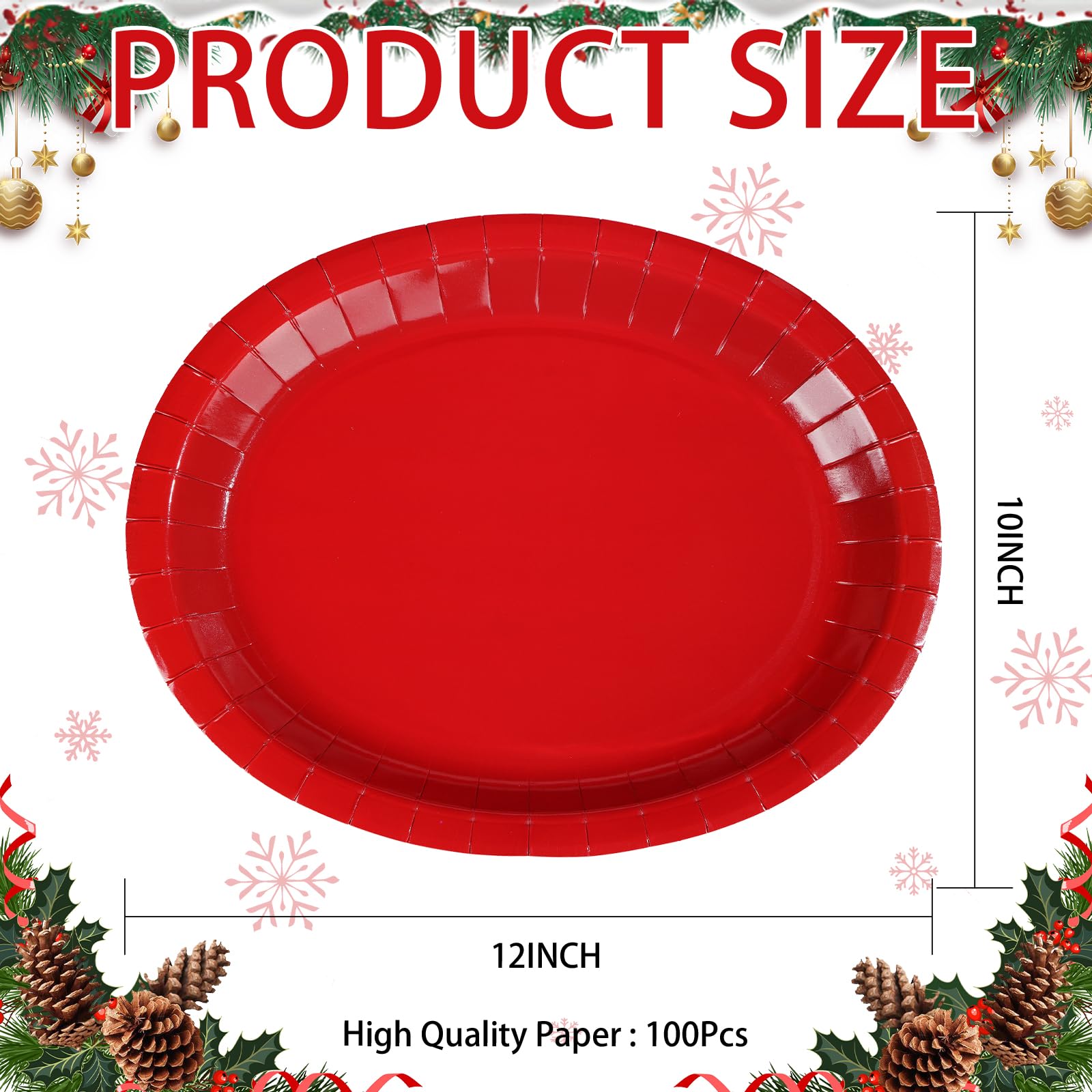 100 Pcs Red Oval Party Paper Plates - Grencian