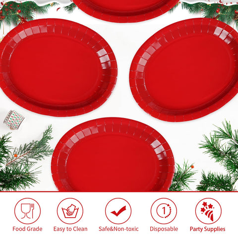 100 Pcs Red Oval Party Paper Plates - Grencian