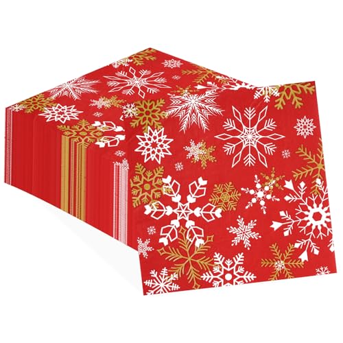 100 Pcs Red Snowflake Square Party Napkins - Grencian