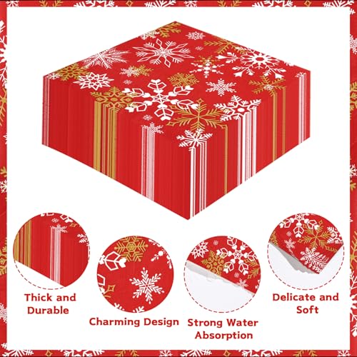 100 Pcs Red Snowflake Square Party Napkins - Grencian
