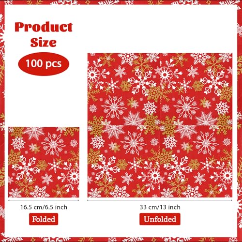 100 Pcs Red Snowflake Square Party Napkins - Grencian