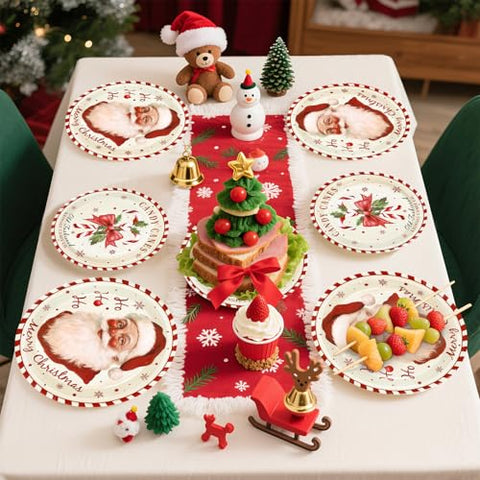 100 Pcs Santa Claus Candy Cane Party Paper Plates - Grencian
