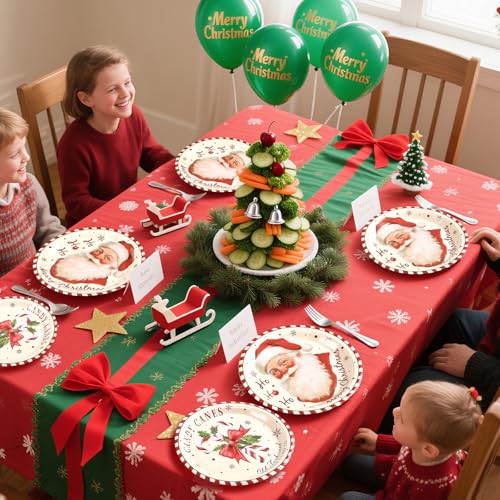 100 Pcs Santa Claus Candy Cane Party Paper Plates - Grencian