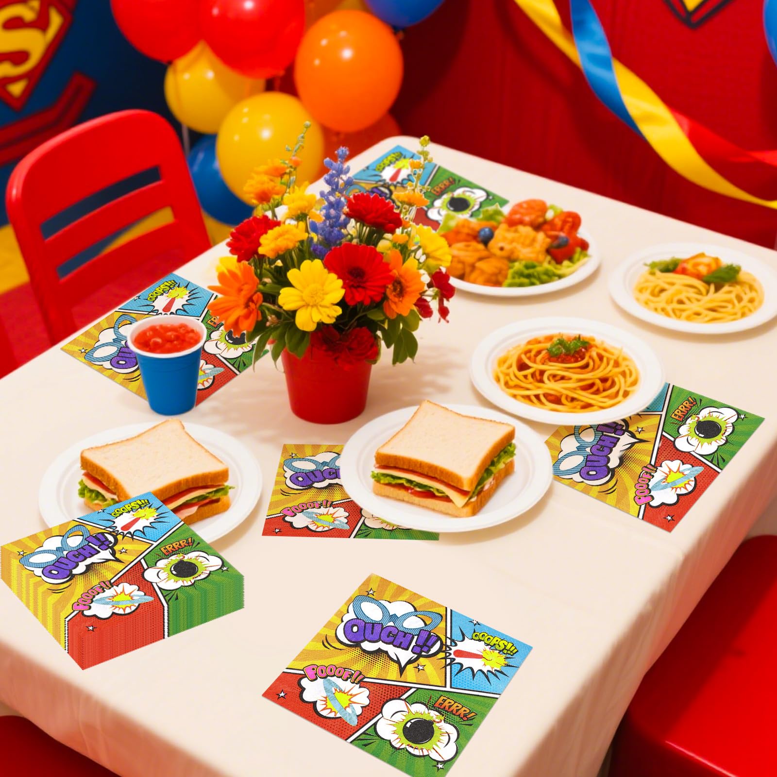 100 Pcs Super Hero Square Party Napkins - Grencian