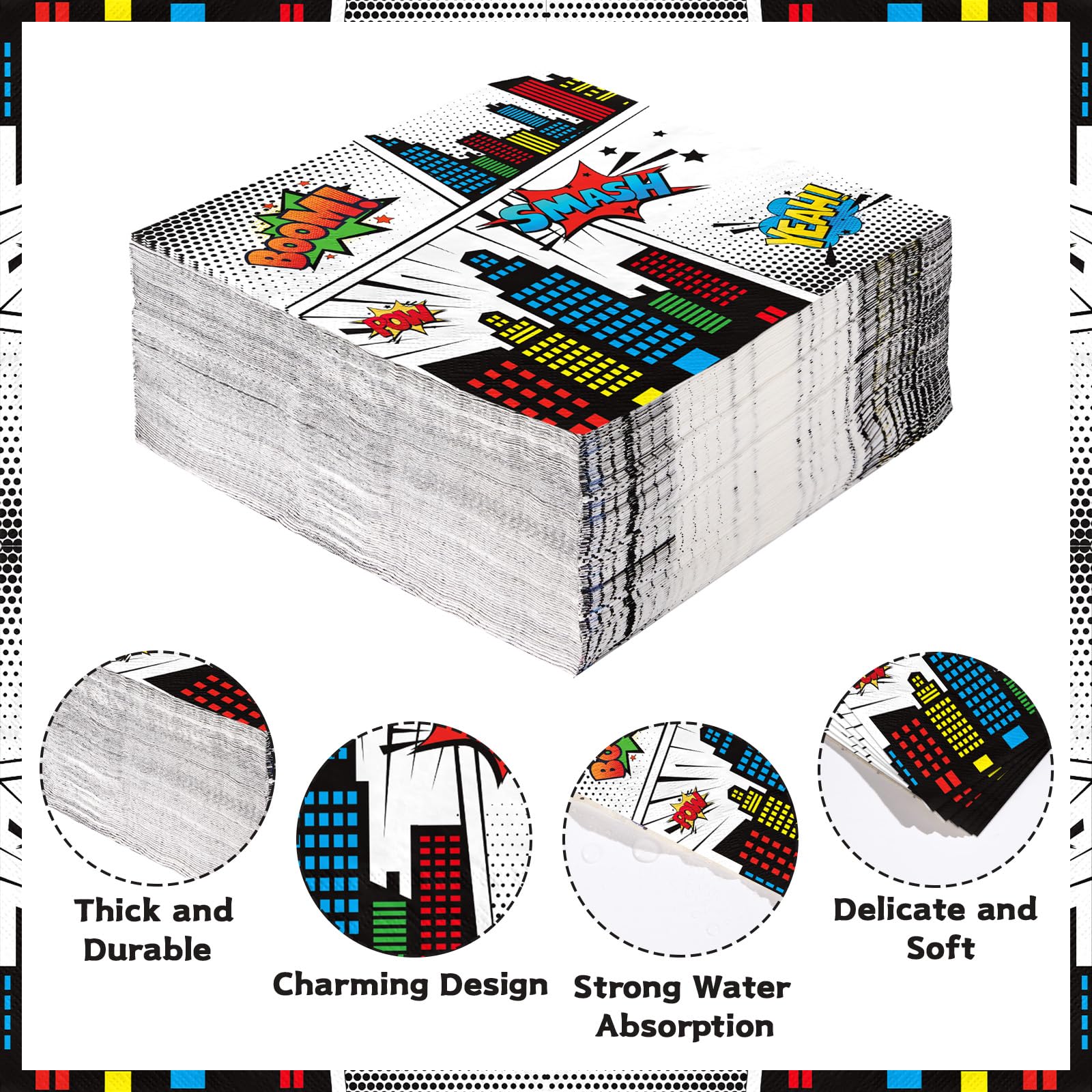 100 Pcs Super Hero Square Party Napkins - Grencian