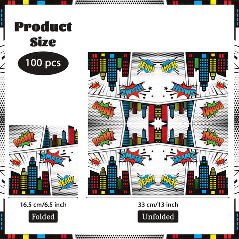 100 Pcs Super Hero Square Party Napkins - Grencian