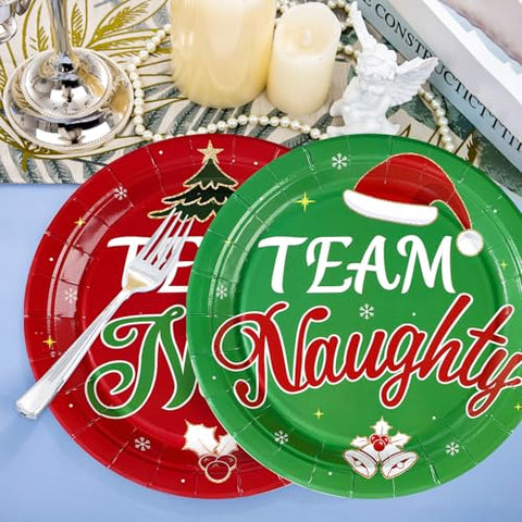 100 Pcs Team Naughty Team Nice Party Paper Plates - Grencian